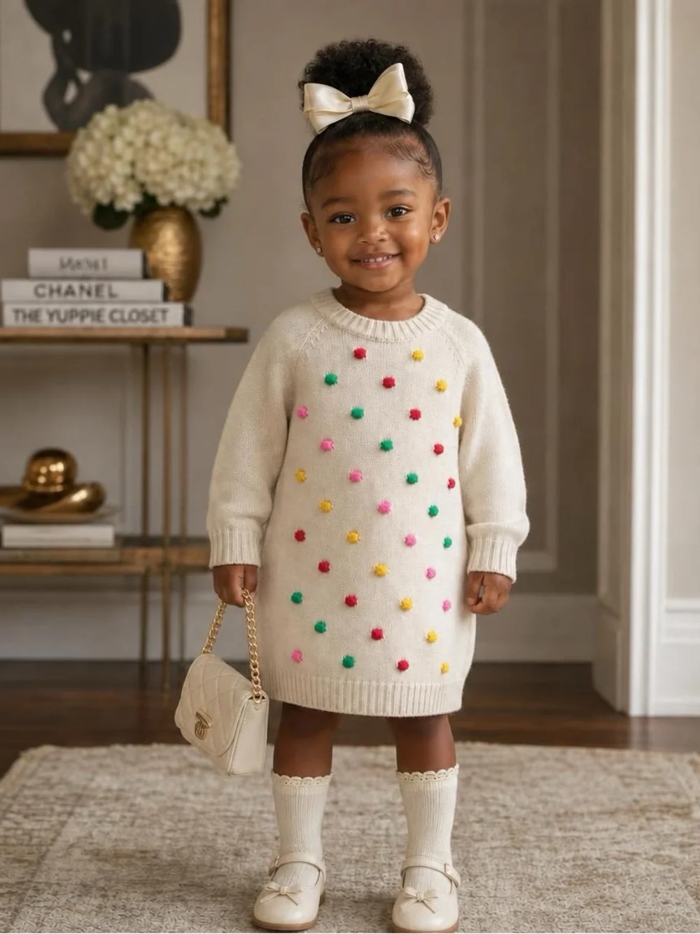 NWT Baby Gap Kids Cream Rainbow Pom-Pom Knit Sweater Dress Size 3T